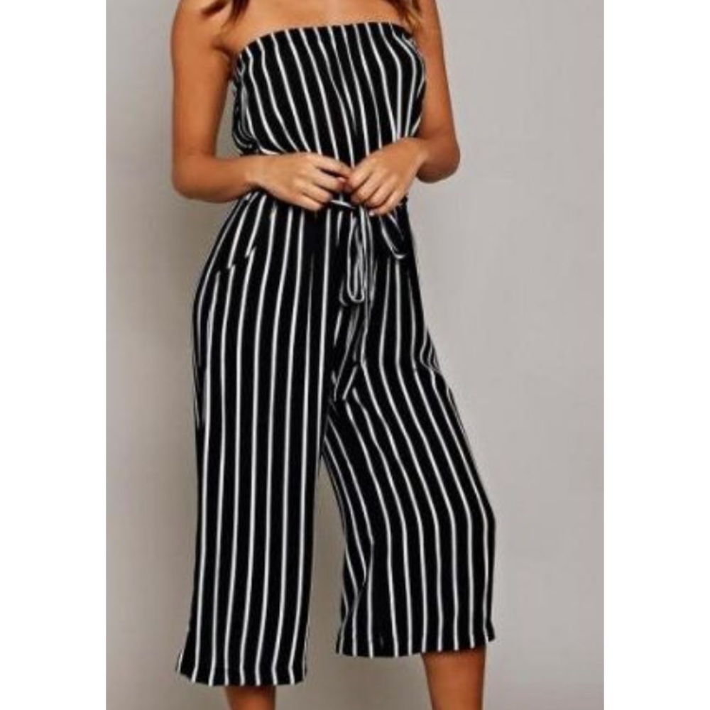 Striped Strapless Jumpsuit Romper